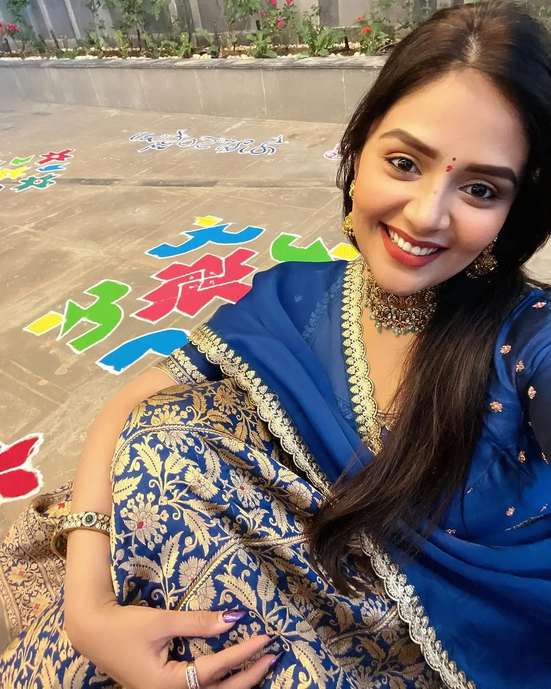 Indian TV Actress Sreemukhi in Traditional Blue Lehenga Choli